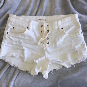 white lace up shorts